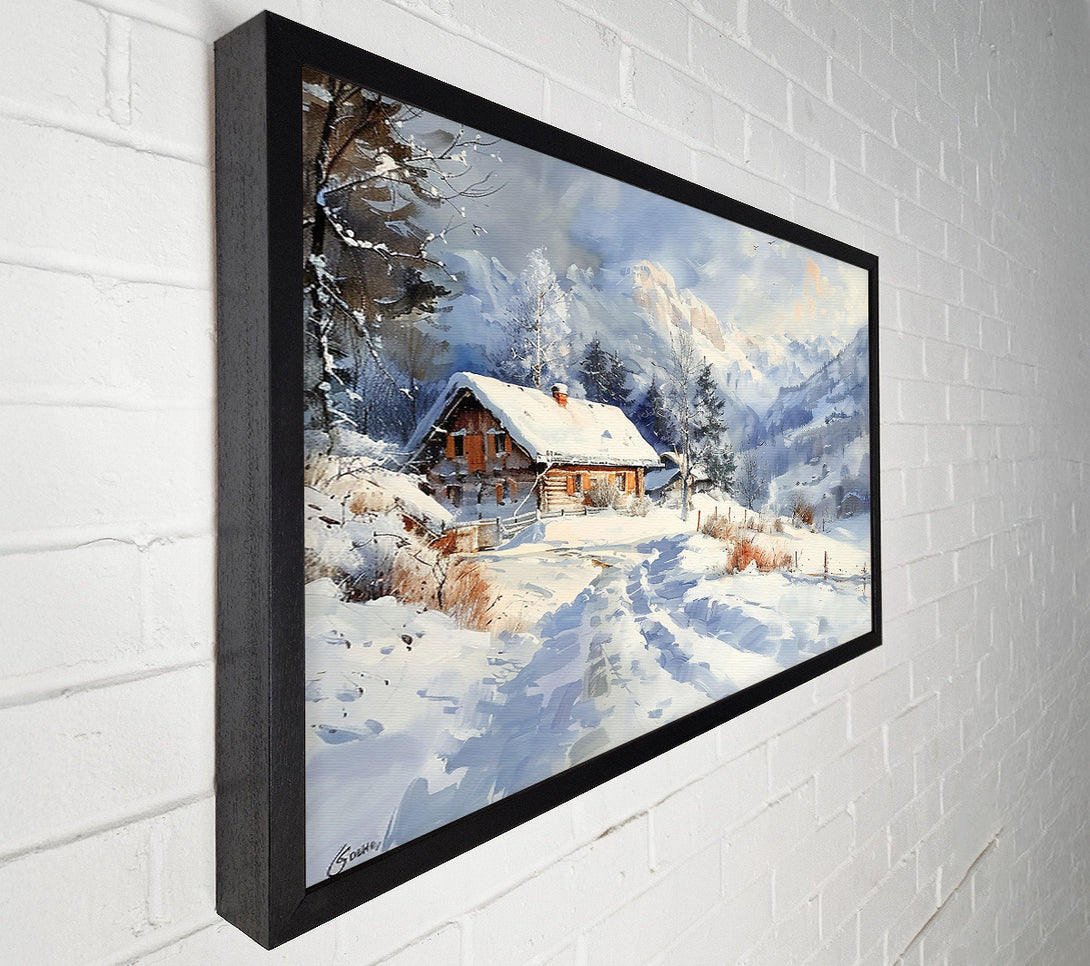  A Canvas Print of Blue Cabin In Snow Canvas Print