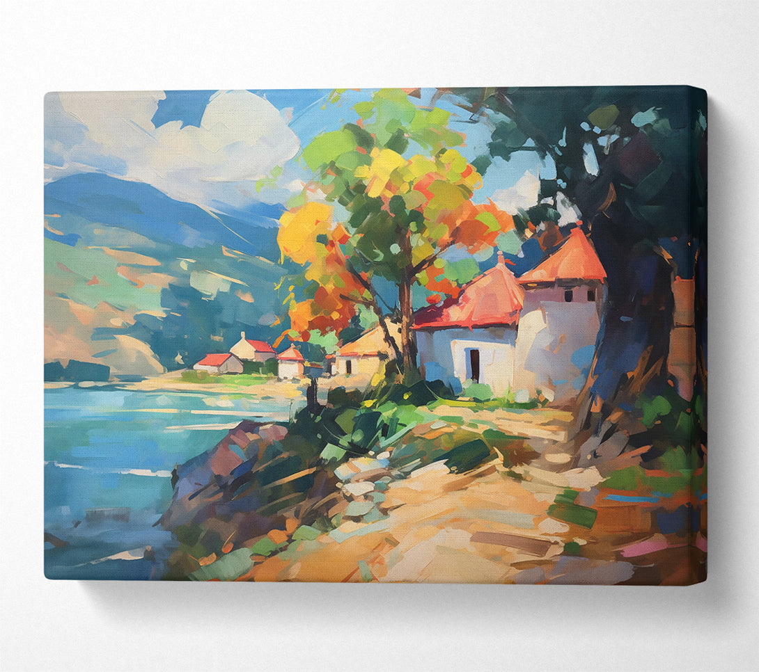 A Canvas Print of Golden Lakeside Village Canvas Print