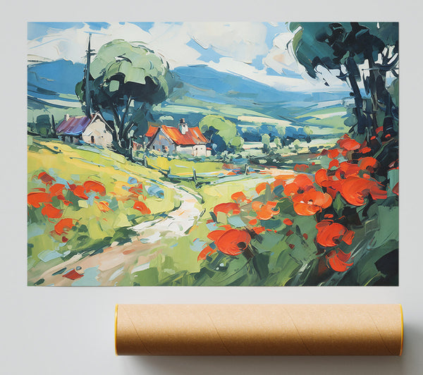 Red Fields And Cottages