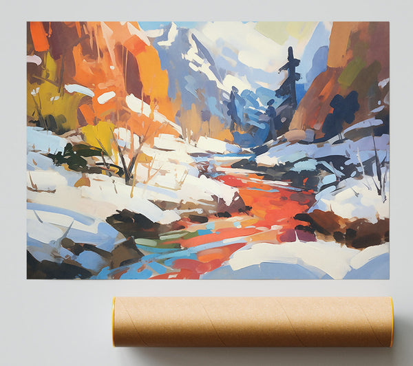 Crimson Stream In Snow