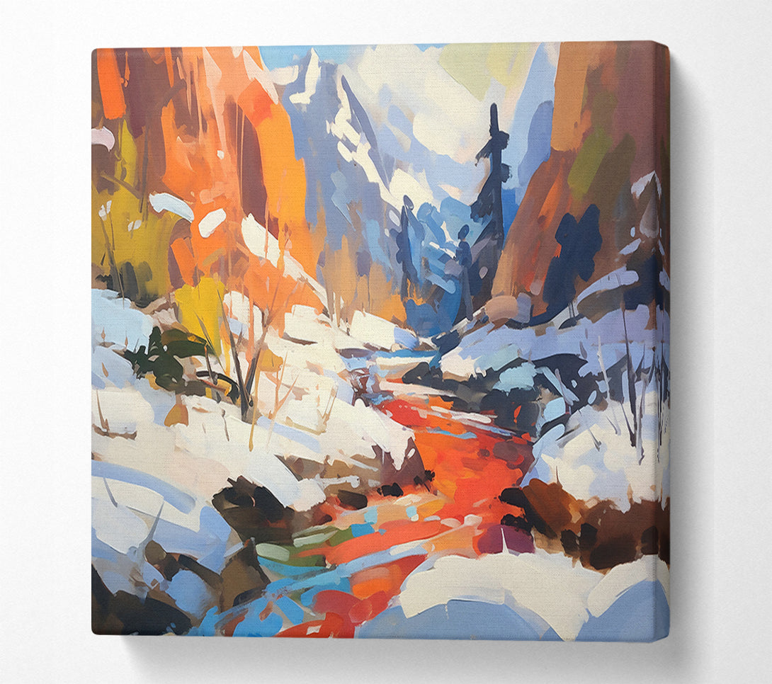  A Canvas Print of Crimson Stream In Snow Canvas Wall Art