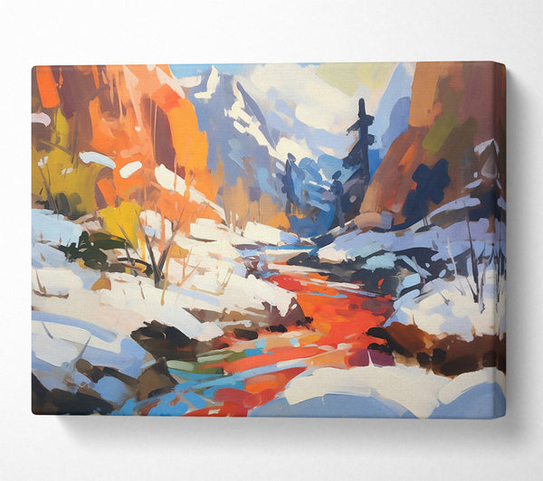  A Canvas Print of Crimson Stream In Snow Canvas Wall Art