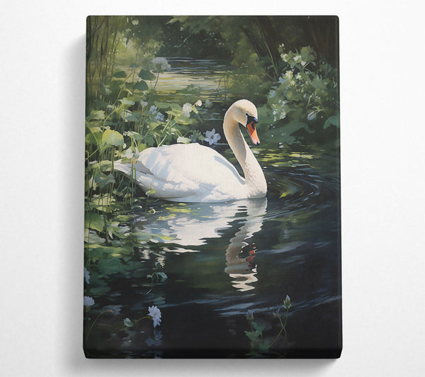  A Canvas Print of White Swan In Green Water Canvas Art