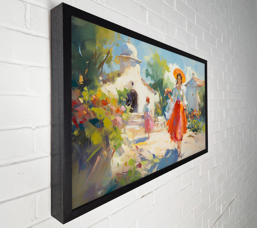  A Canvas Print of Orange Skirt Village Walk Canvas Art