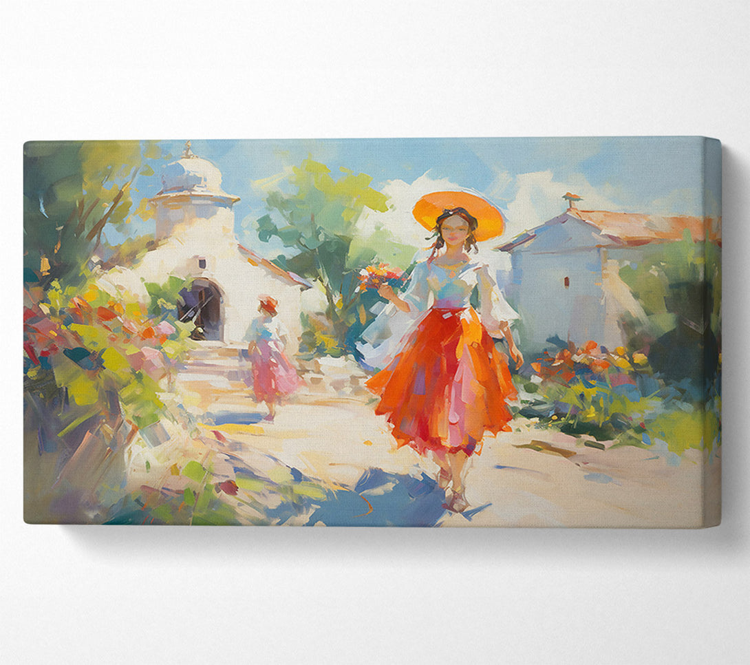  A Canvas Print of Orange Skirt Village Walk Canvas Art