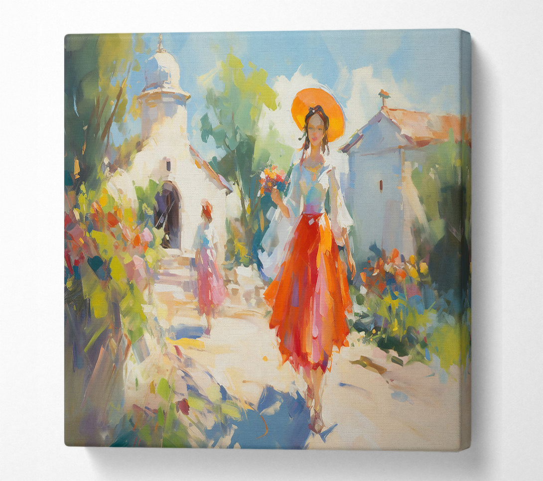  A Canvas Print of Orange Skirt Village Walk Canvas Art