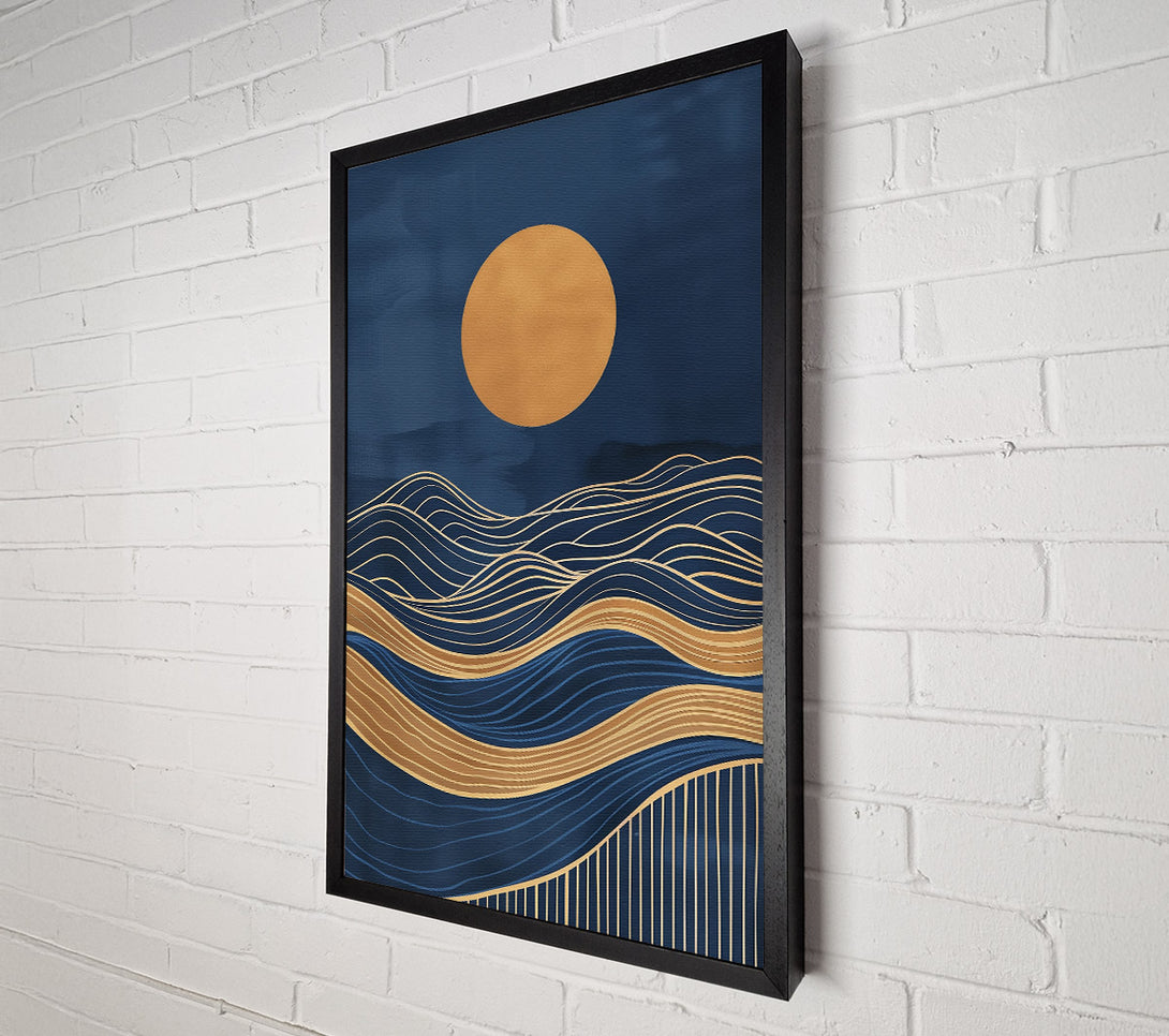 A Canvas Print of Golden Waves On Blue Canvas Wall Art