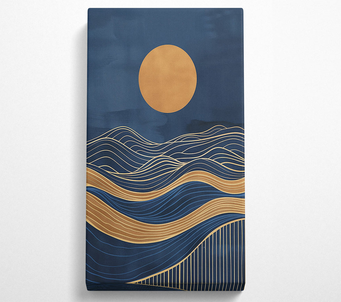  A Canvas Print of Golden Waves On Blue Canvas Wall Art