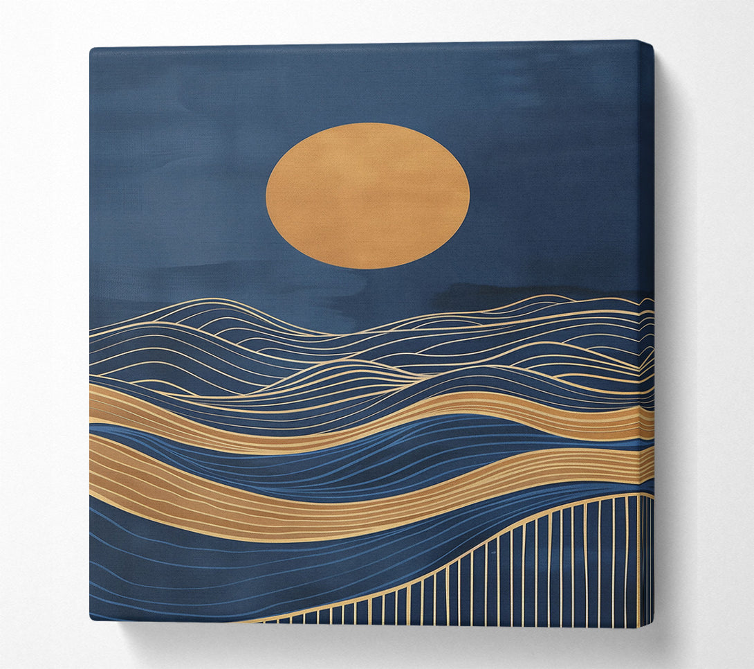  A Canvas Print of Golden Waves On Blue Canvas Wall Art