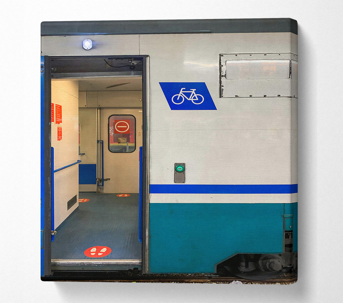  A Canvas Print of Teal Train Doorway Canvas Print