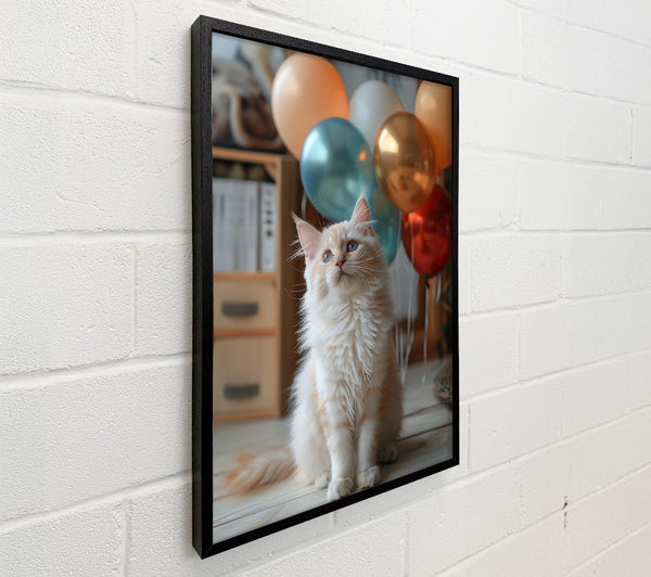 White Kitten And Balloons