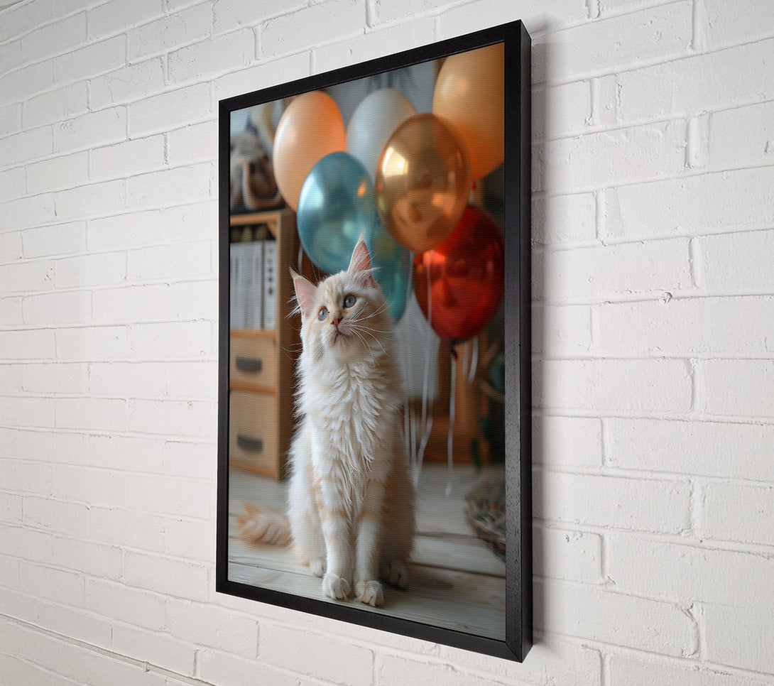  A Canvas Print of White Kitten And Balloons Canvas Art