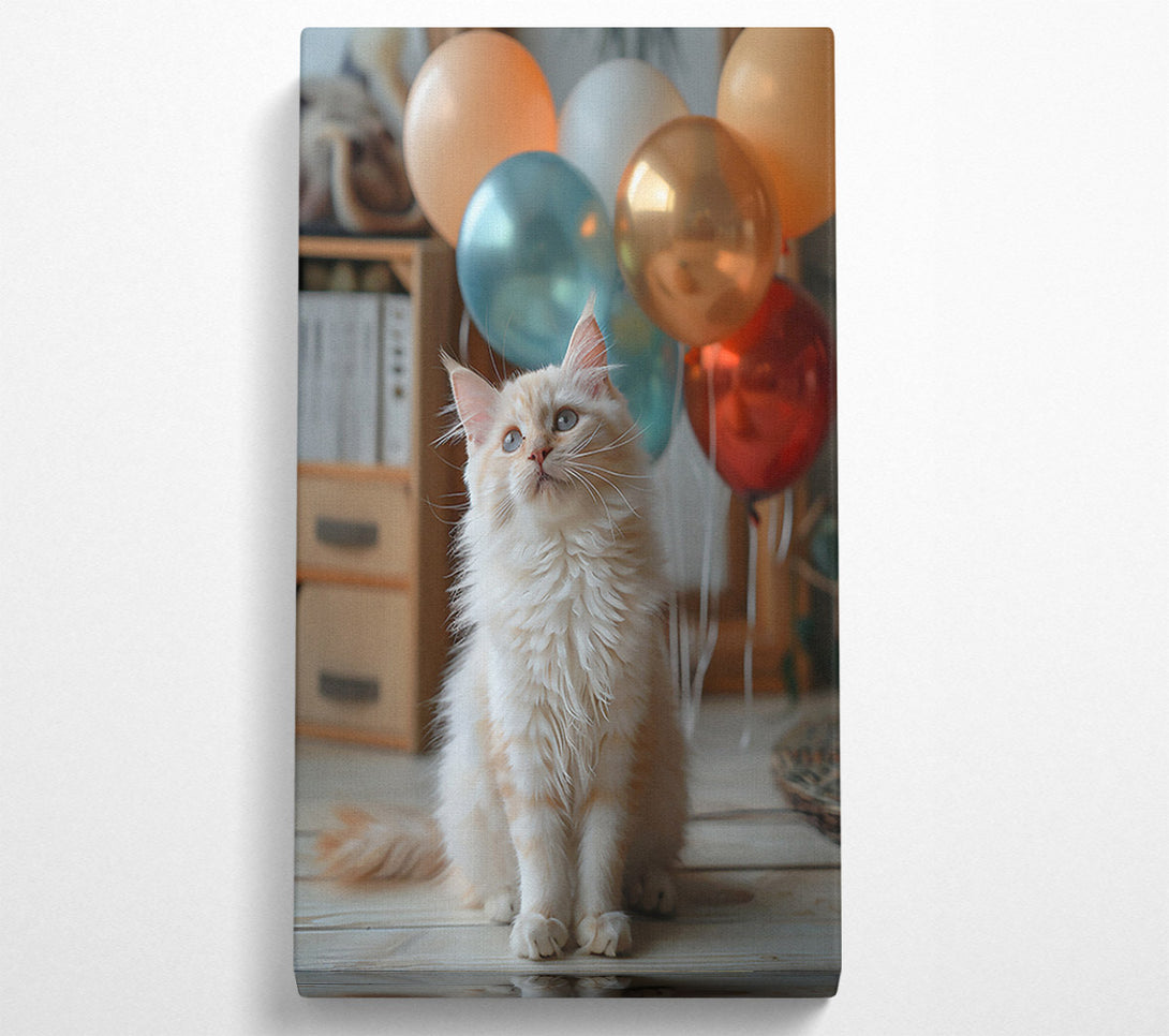  A Canvas Print of White Kitten And Balloons Canvas Art