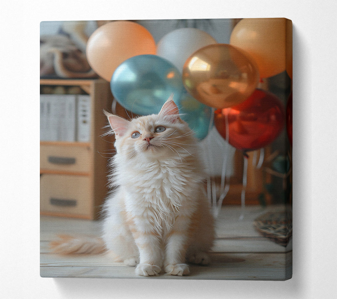  A Canvas Print of White Kitten And Balloons Canvas Art