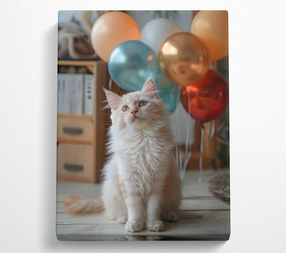  A Canvas Print of White Kitten And Balloons Canvas Art