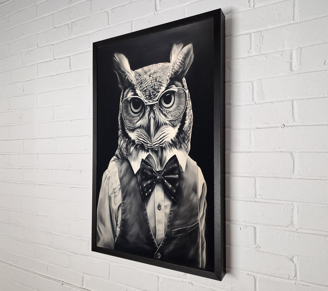  A Canvas Print of Black & White Owl In A Vest Canvas Art