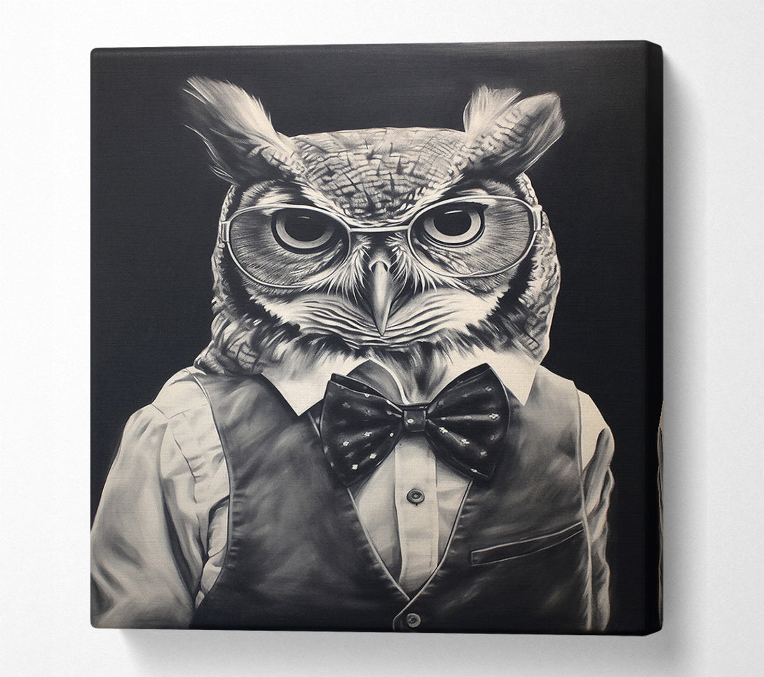  A Canvas Print of Black & White Owl In A Vest Canvas Art