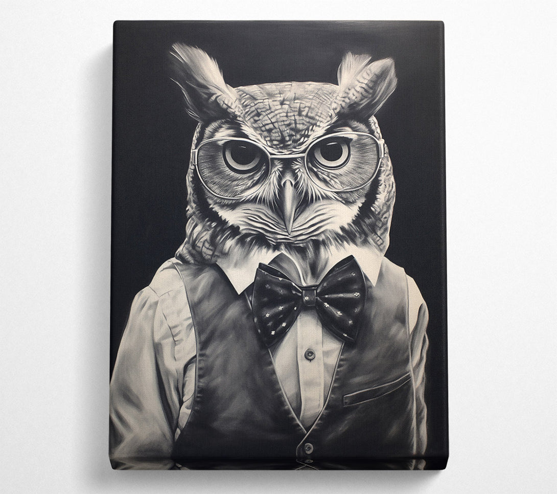  A Canvas Print of Black & White Owl In A Vest Canvas Art