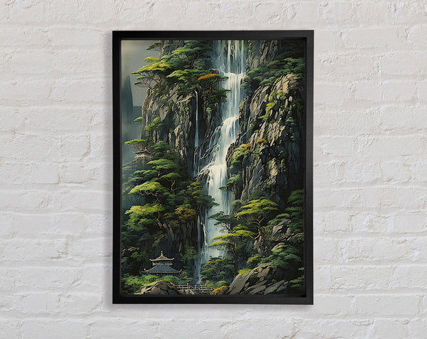 Waterfall Temple Framed Print