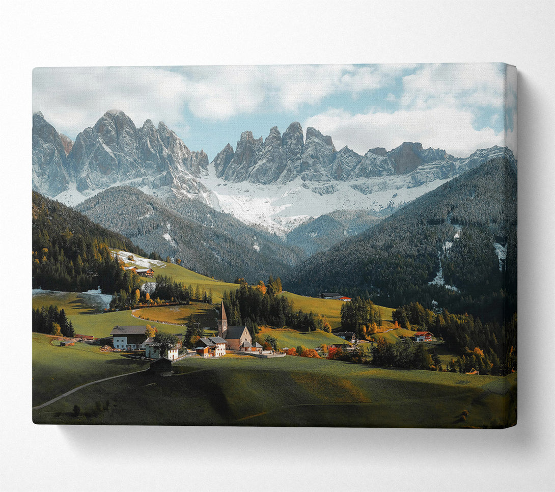  A Canvas Print of White Peaks, Green Valley Canvas Wall Art