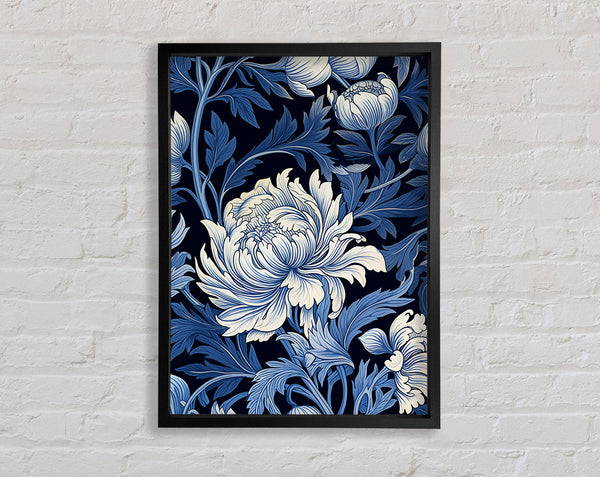 White Flowers Blue Leaves Framed Print