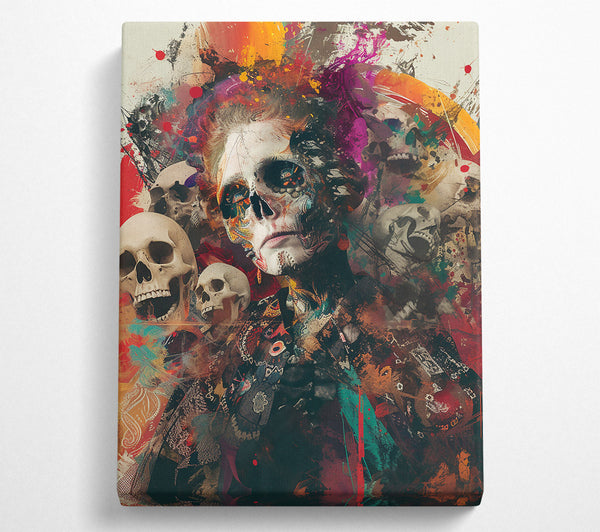 Orange Painted Skull Canvas Wall Art