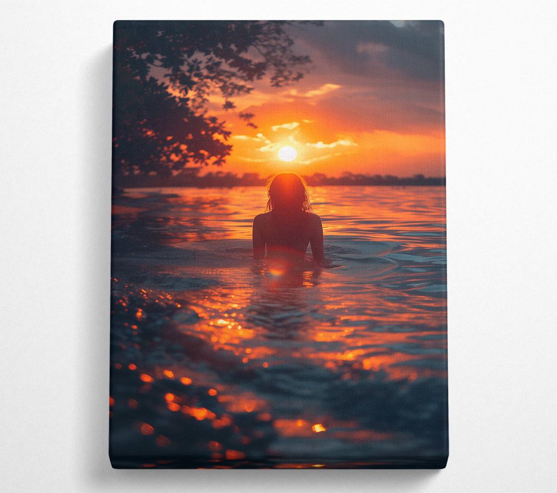  A Canvas Print of Orange Sunset Silhouette Canvas Art