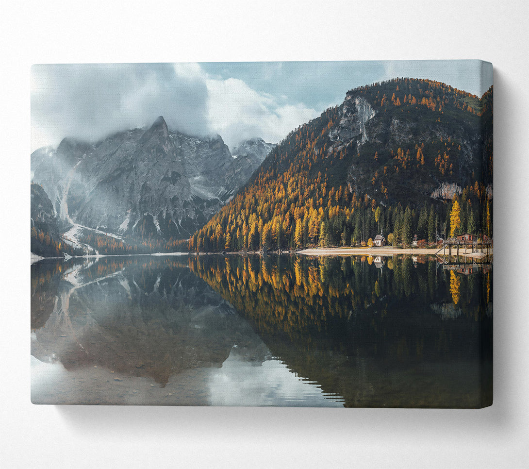  A Canvas Print of Golden Mountain Reflections Canvas Print