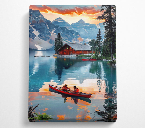 Orange Sunset Cabin Canvas Wall Art