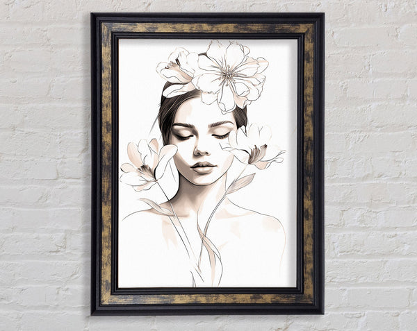 Woman Line Drawing Sepia Framed Print