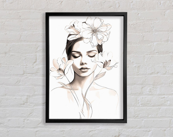 Woman Line Drawing Sepia Framed Print
