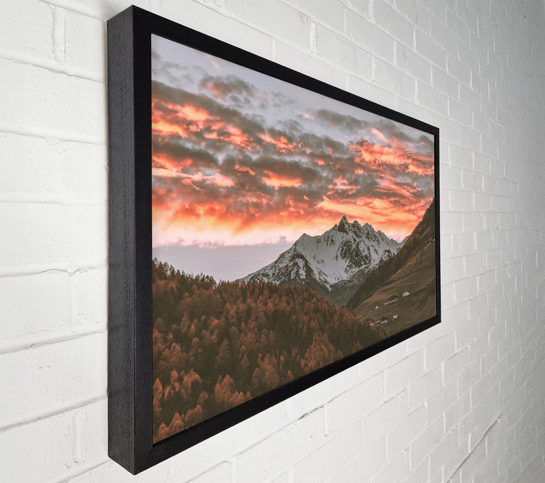  A Canvas Print of Orange Sky Mountainside Canvas Print