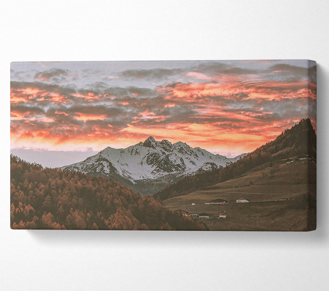  A Canvas Print of Orange Sky Mountainside Canvas Print