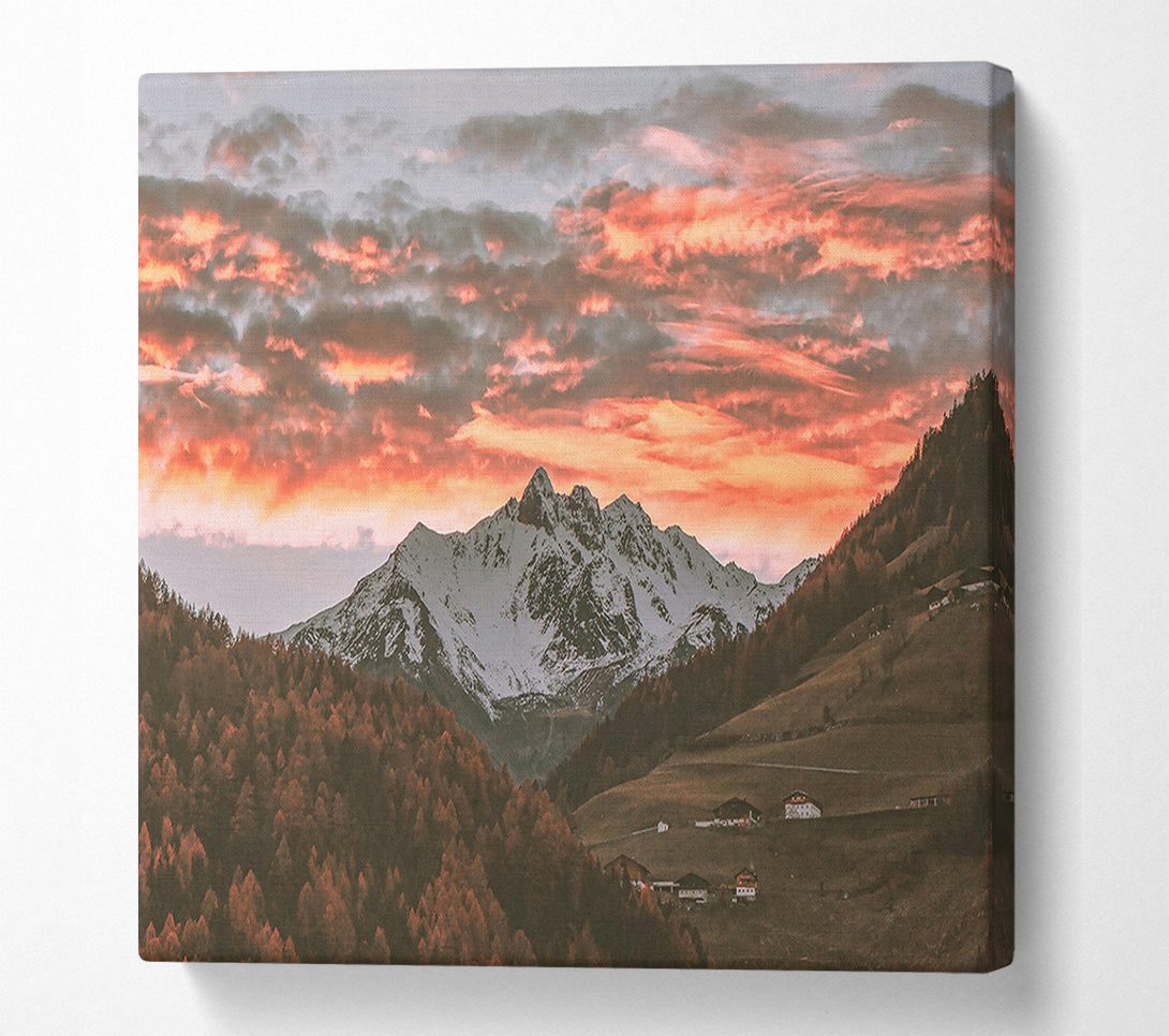  A Canvas Print of Orange Sky Mountainside Canvas Print