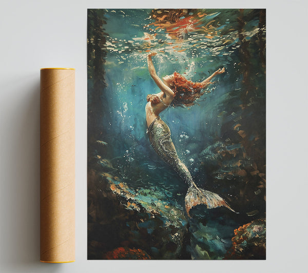 Azure Mermaid'S Ascent Print