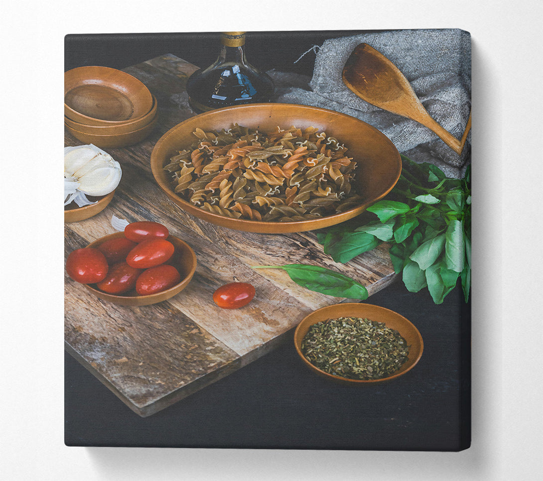  A Canvas Print of Brown Basil Pasta Feast Canvas Print
