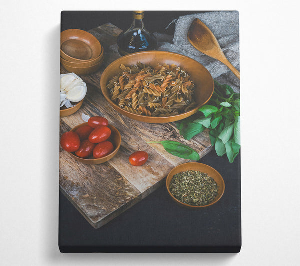  A Canvas Print of Brown Basil Pasta Feast Canvas Print