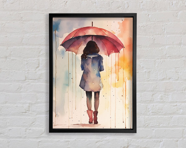 Woman With Umbrella Watercolour Framed Print