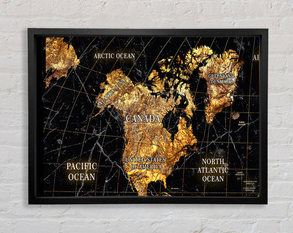 World Map Golden Framed Print