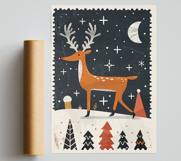 Orange Night Reindeer Poster