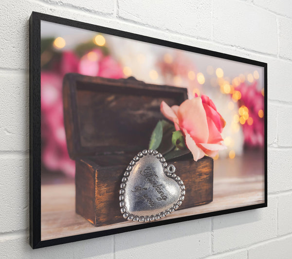 Silver Heart & Pink Rose