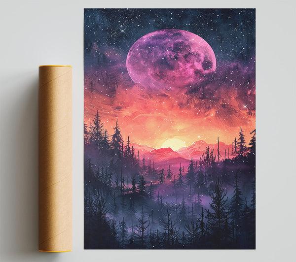 Pink Moon Forest Print