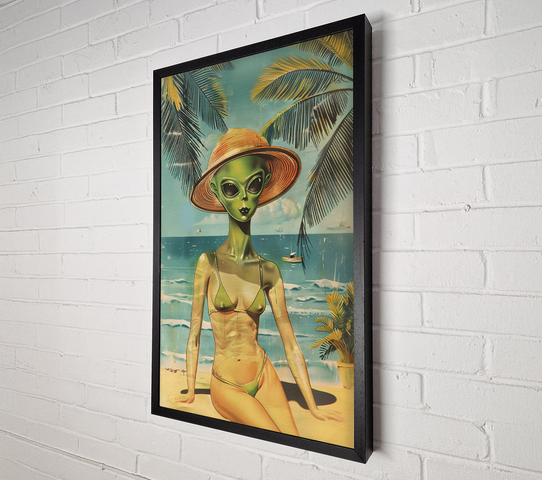  A Canvas Print of Green Alien Beach Day Canvas Wall Art