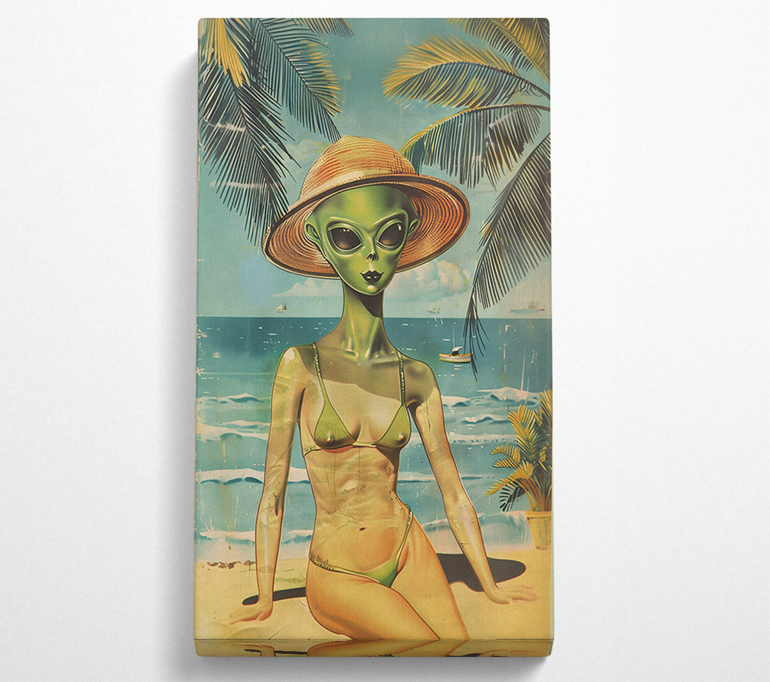  A Canvas Print of Green Alien Beach Day Canvas Wall Art