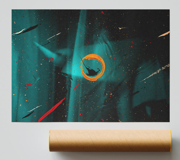 Teal Ring Of Light Print