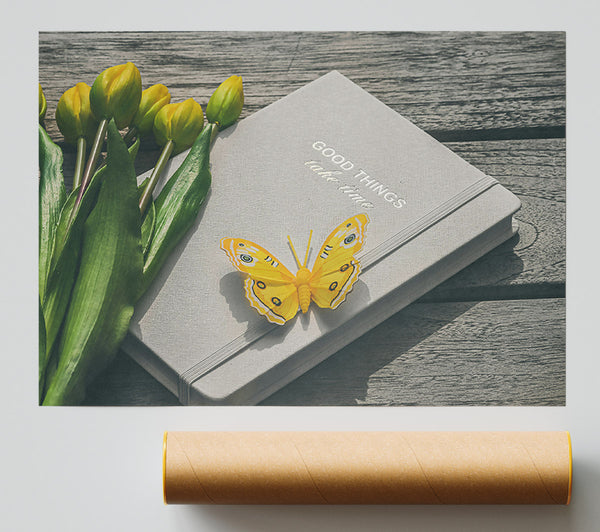 Yellow Butterfly And Book Giclee Print