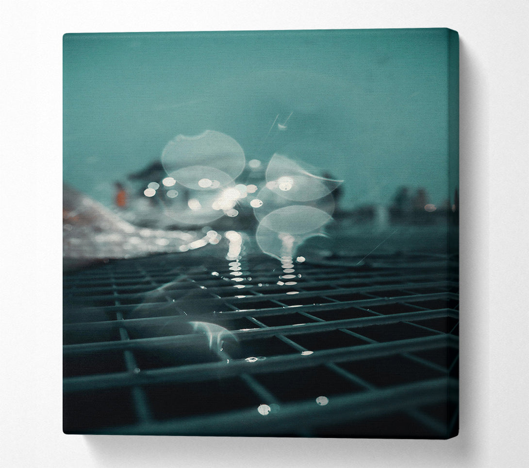  A Canvas Print of Teal Grid Reflections. Canvas Wall Art