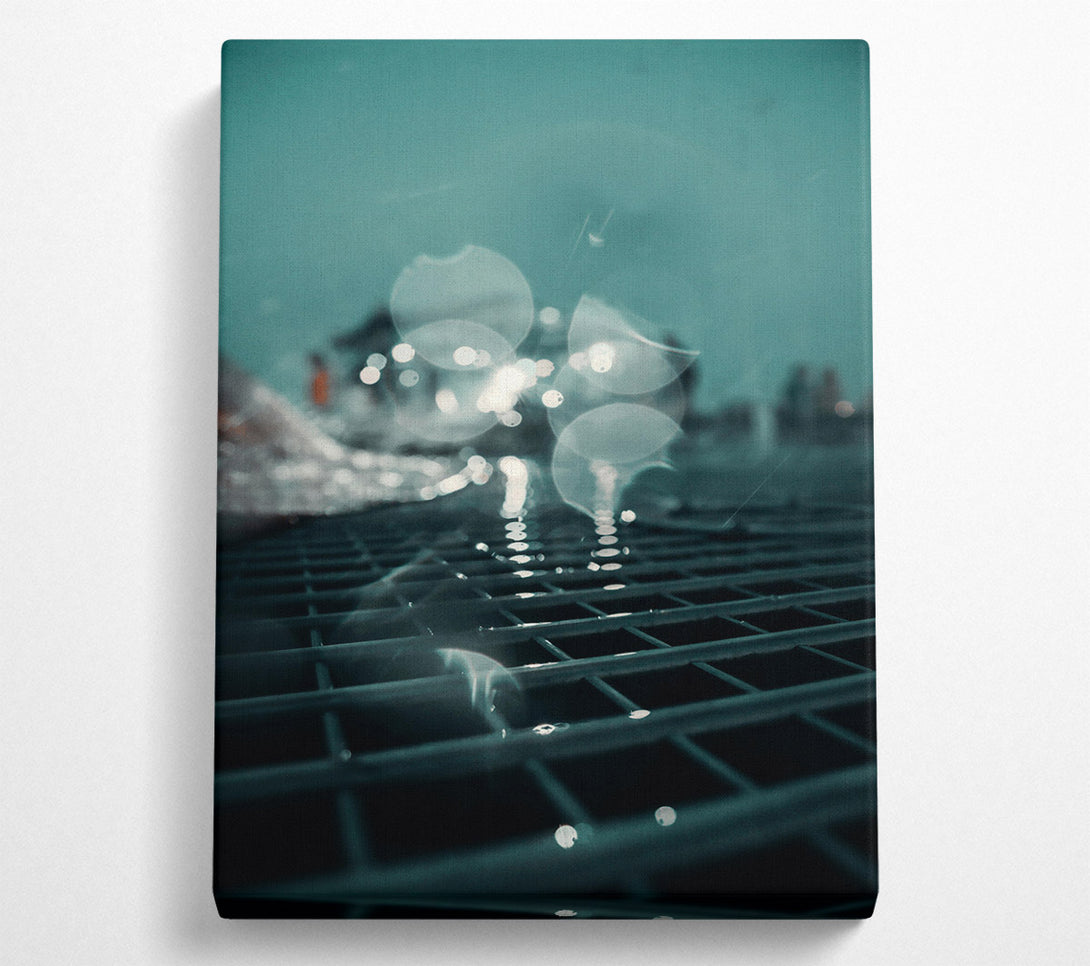  A Canvas Print of Teal Grid Reflections. Canvas Wall Art