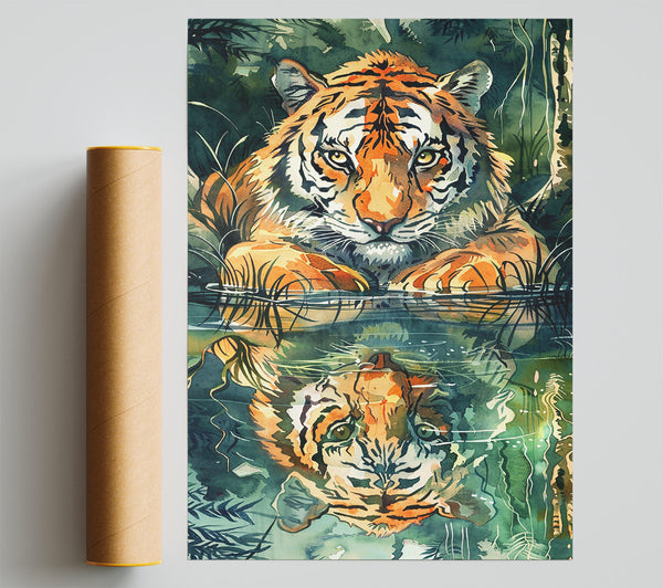 Orange Tiger Reflection Poster