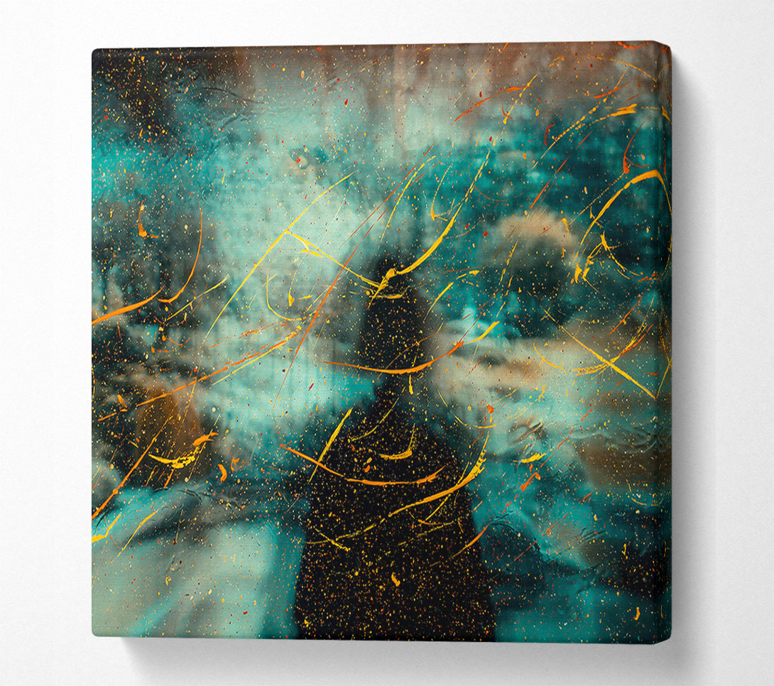  A Canvas Print of Teal And Gold Splatter Canvas Wall Art